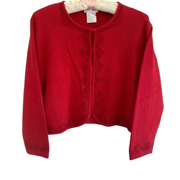 New Pierre Cardin Sweater Women's Extra Large Red Cardigan Beaded NWOT - Picture 1 of 5
